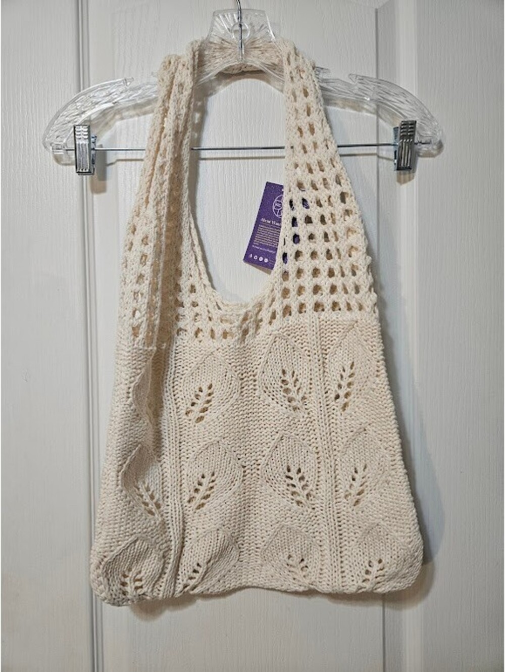 WantGor White Knit Shoulder Bag Boho Coastal